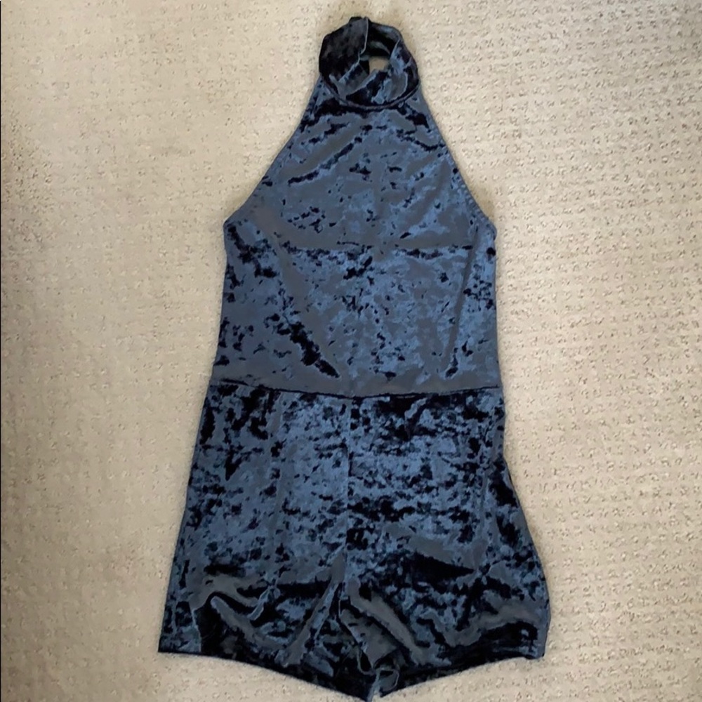 June & Hudson blue velvet romper